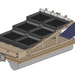 An animation of a machine that looks like solar panels that sit on top of a boat frame