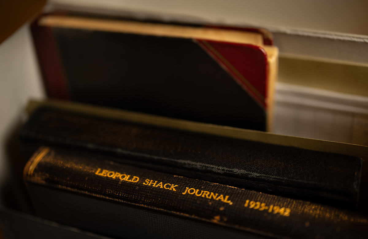 A close up of old journals in the UW achieves