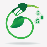 An illustration of a tube that's a gas pump on one side and a vine with a leaf on the other.